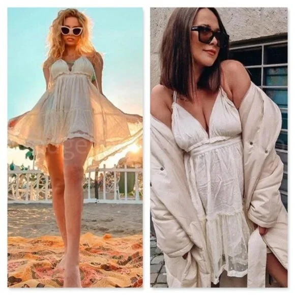 Backless Babydoll Short Dress in Beige - Picture 13 of 16